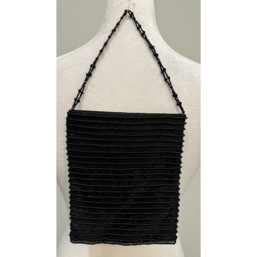 VTG Gap black hand beaded mini handbag pocket snaps on closure